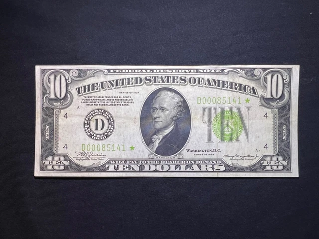 1934 $10 FRN Light Green Series STAR Cleveland