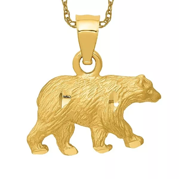 10K Yellow Gold Bear Necklace Charm Pendant