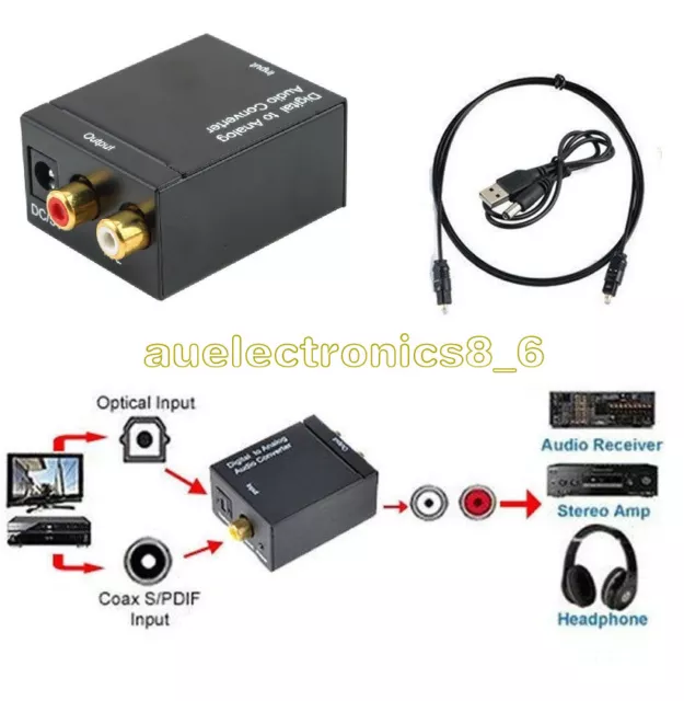 Digital Optical Coaxial Toslink Signal to Analog Audio Converter Adapter RCA AU