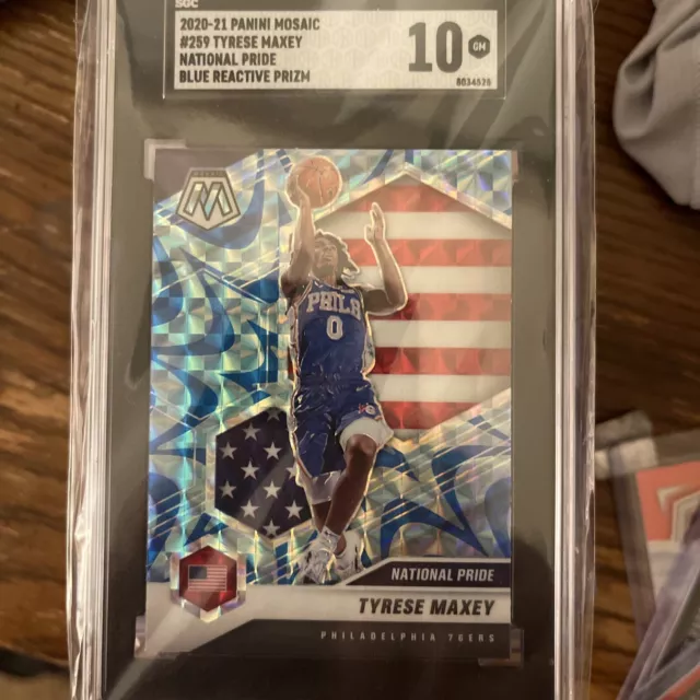 Tyrese Maxey 2021 Panini Mosaic Rookie Card Blue Reactive Prizm SGC 10!!! Gem