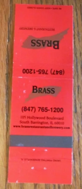 Brass Brewery Brew Pub Matchbook Matchcover (South Barrington, Illinois) -E1