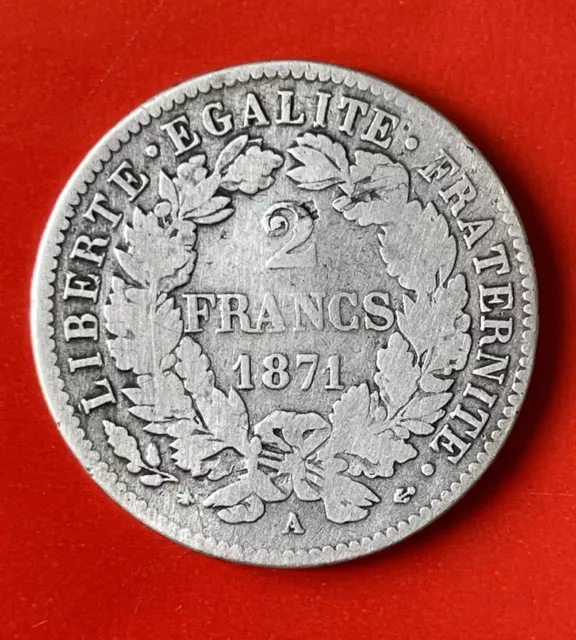 Moneda De 2 Francos Ceres Trono 1871 Plata Muy Buen Estado Firmada E. A.Oudine