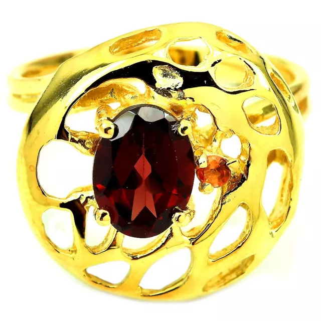 Natural Aaa Dark Orange Red Garnet Oval Sterling 925 Silver Ring Size 6.5