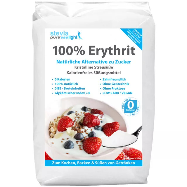 Erythrit kalorienfreier Zucker-Ersatz | Premium Qualität | 100% Erythritol | 1kg