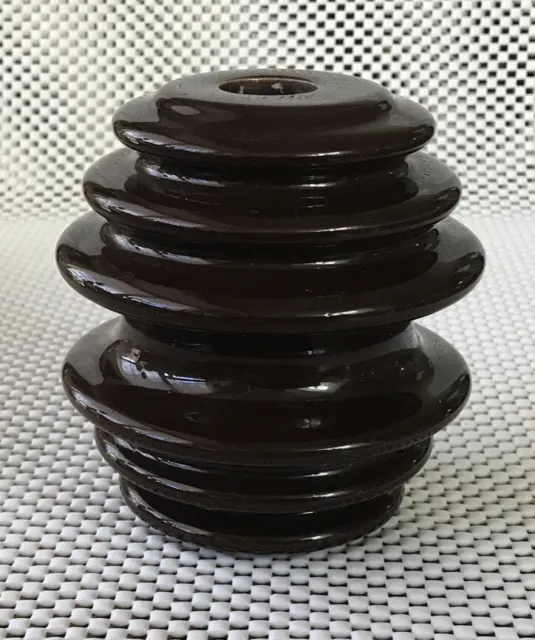 Vintage Brown Porcelain Insulator ~ Large ~ Telephone ~ Unmarked ~ Great 2