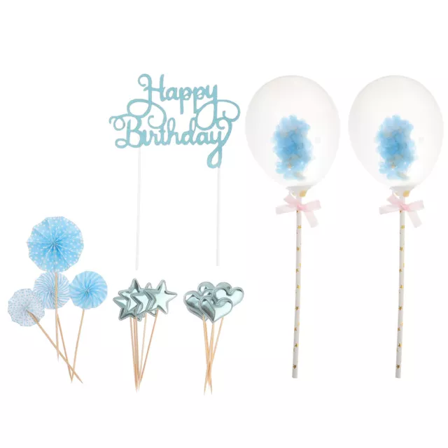 17 Pcs Birthday Cake Decoration Decorative Topper Cakes Confetti Balloon Fan