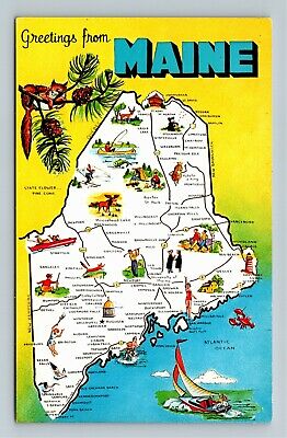 ME- Maine, General Greetings, The Pine Tree State, Map, Aerial, Vintage Postcard