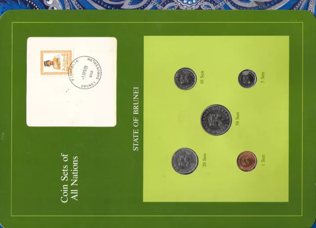Coin Sets of All Nations Brunei w/card UNC 1,5,50 Sen 1988 10,20 Sen 1987