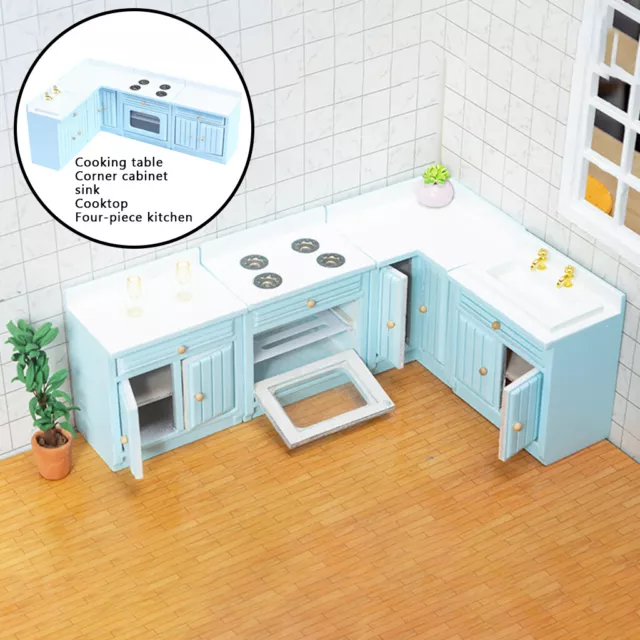 Holz Puppenhaus Miniatur Blau Mini Küchen Möbel Puppenstube Zubehör