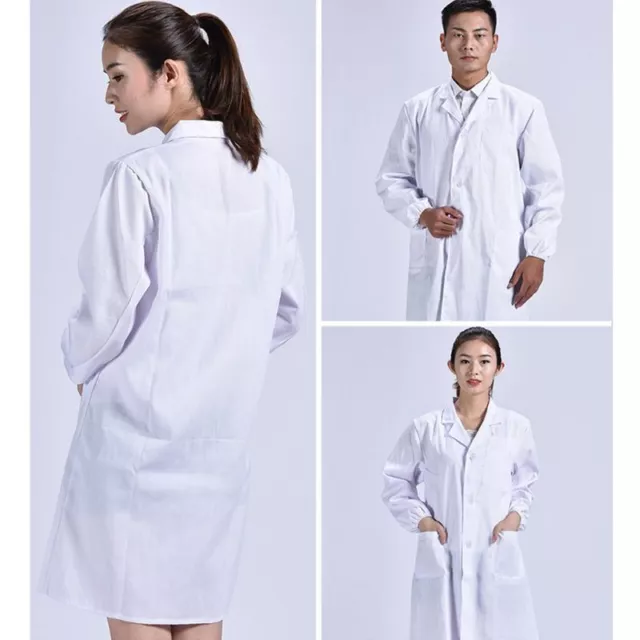 Unisex Long Sleeve White Lab Coat Lapel Collar Button Down Doctor Blouse