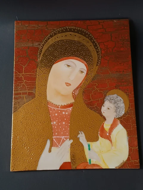 Tableau Religieux Jésus Marie - Icône Sainte Avec Cadre Baroque 56x46cm - Italie