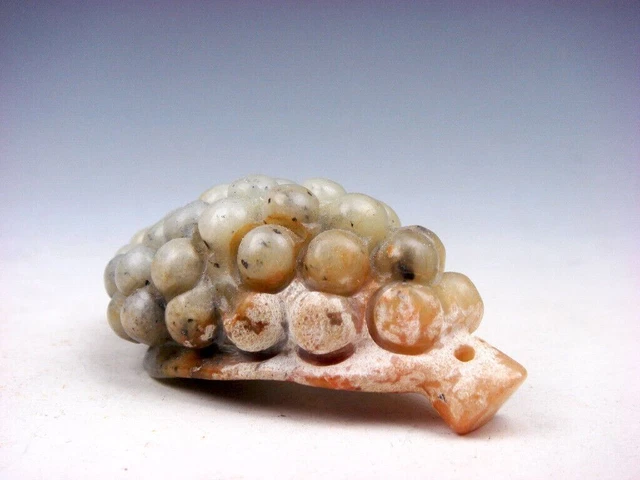 Old Nephrite Jade Stone Carved Grapes On Leaf Sculpture #04222313 2