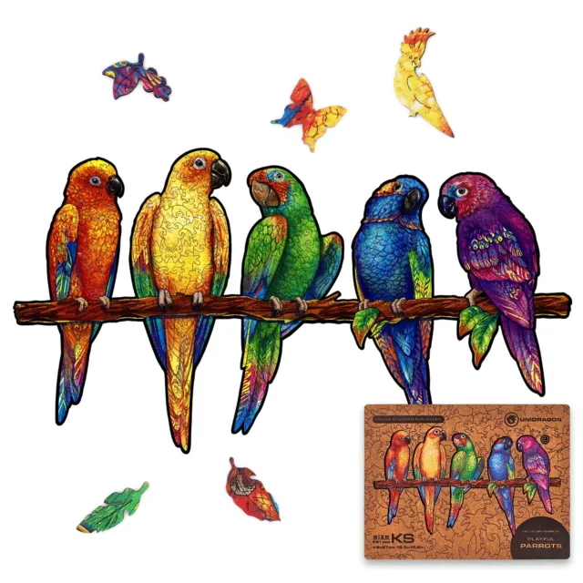 UNIDRAGON Wooden Jigsaw Puzzle Playful Parrot Best Gift for Adults and Children