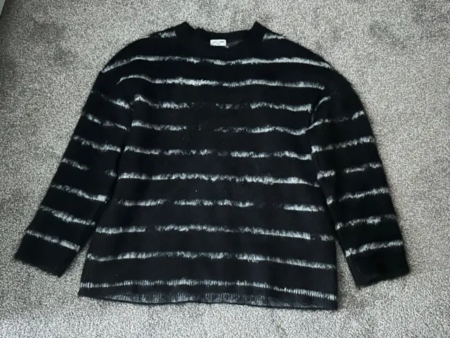 Saint Laurent Paris Black Mohair Interrupted Stripe Wool Sweater Large L