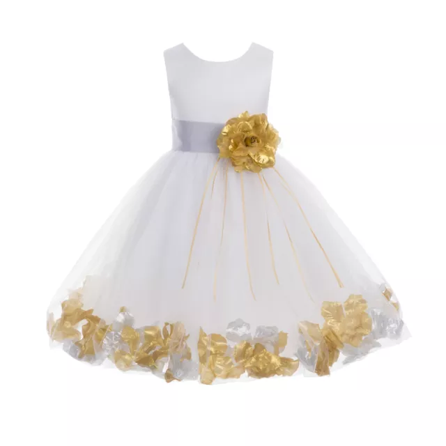 Wedding Pageant Floral Rose Petals White Flower Girl Dress Graduation Tulle #007