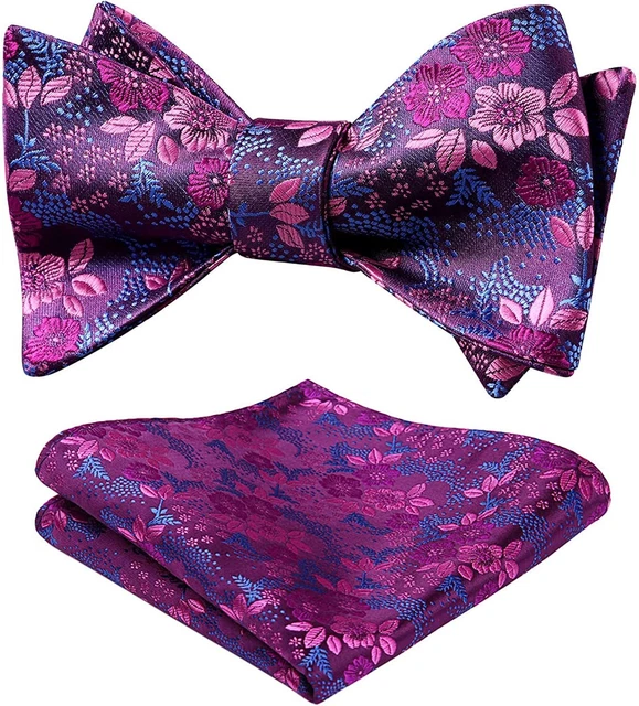 HISDERN Bow Ties for Men Floral Bowties Mens Self Tie Bow Tie Handkerchief Jacqu