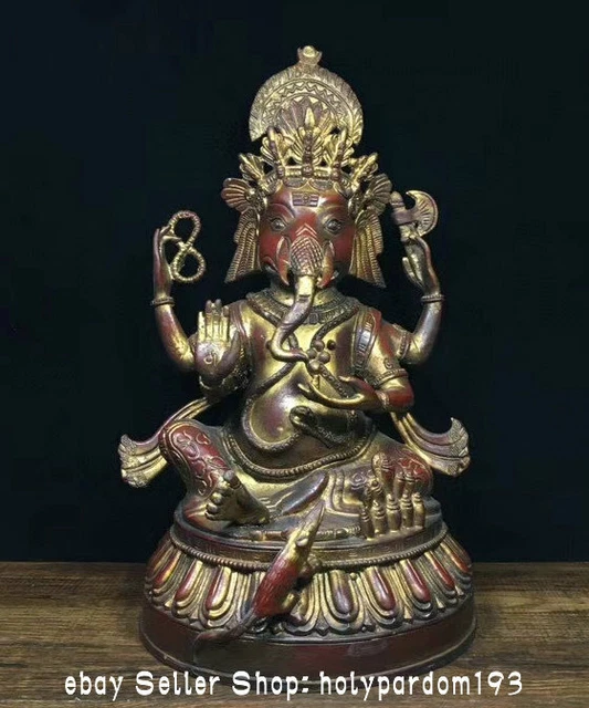 11" Old Tibet Tibetan Bronze Ganesh Lord Ganesha Elephant God Buddha Statue