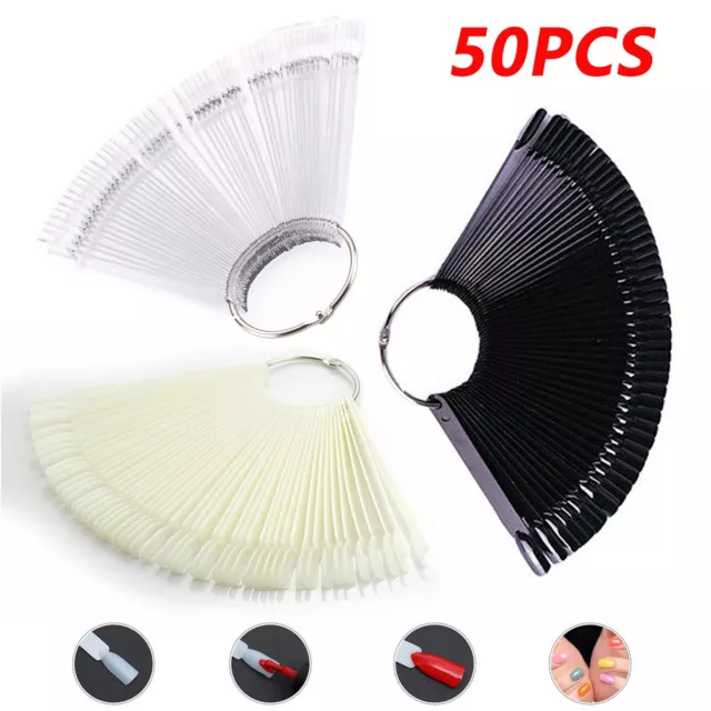 50 Display Nail Art Key Ring Wheel Fan Polish Practice Color Tip Sticks Stand UK