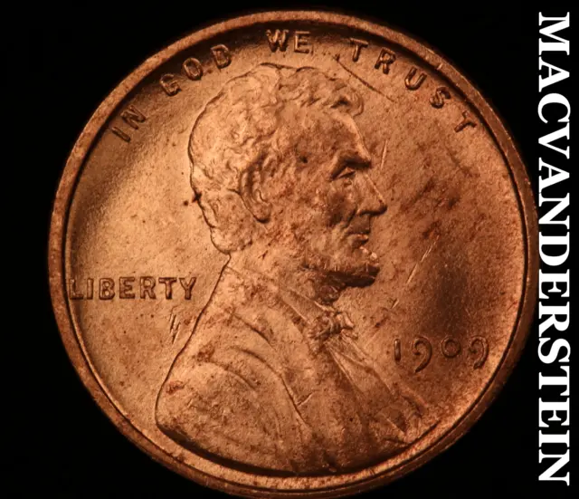 1909 VDB Lincoln Wheat Cent - Red Choice Gem Brilliant Uncirculated+++++  #Q9334