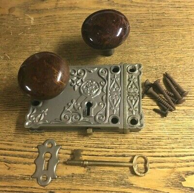 Antique "Century" Ornate Cast Iron Rim Lock Set, c1890's by SHCo