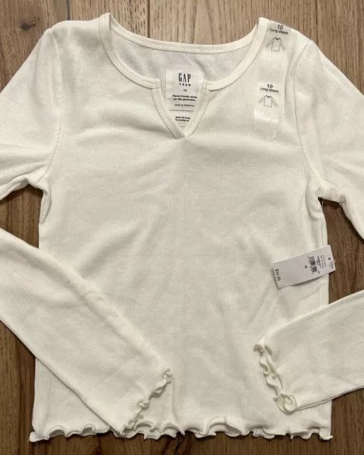 Girls Gap Teen Size L 10 Cropped Long Sleeve White Ribbed Top NWT