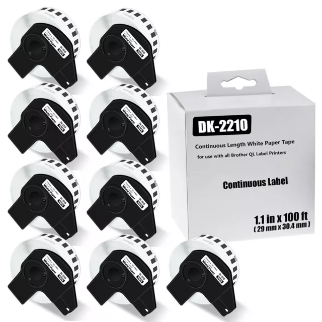 9Rolls 1.1"x100' Continuous Length Paper Tape Label DK-2210 for Brother QL-1100