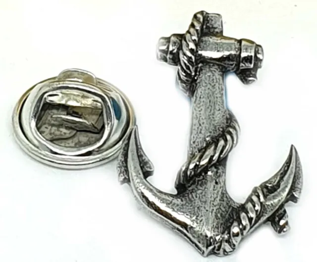 Hand Cast Fine English Pewter Pin Badge Maritime Anchor (≈25mm)