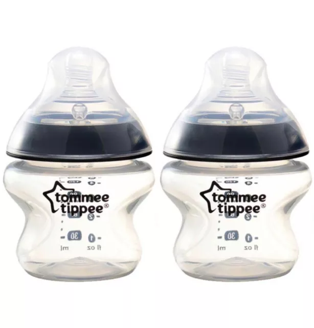2 Tommee Tippee Baby Feeding Bottles, 0m+ 150ml, Slow Flow, Closer to Nature