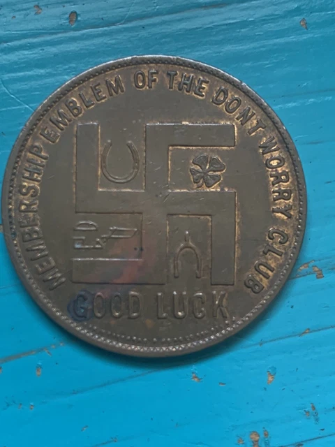 Worcester Salt Co. New York "Don't Worry Club" Good Luck SWASTIKA Coin Token