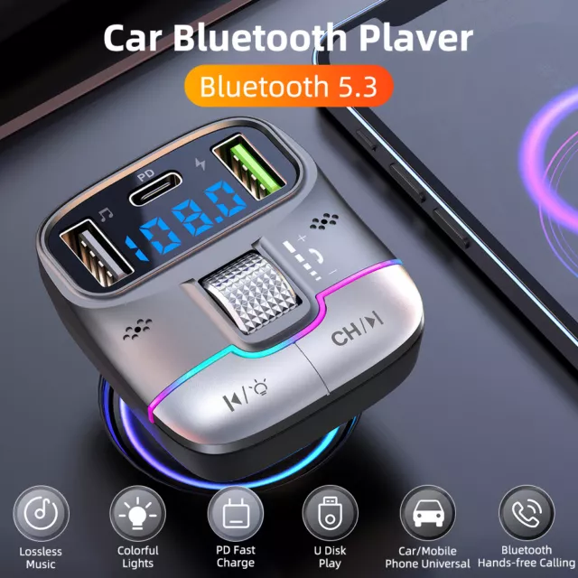 Bluetooth Car Adapter Bluetooth 5.3 FM Transmitter for Car Hands-Free Calling