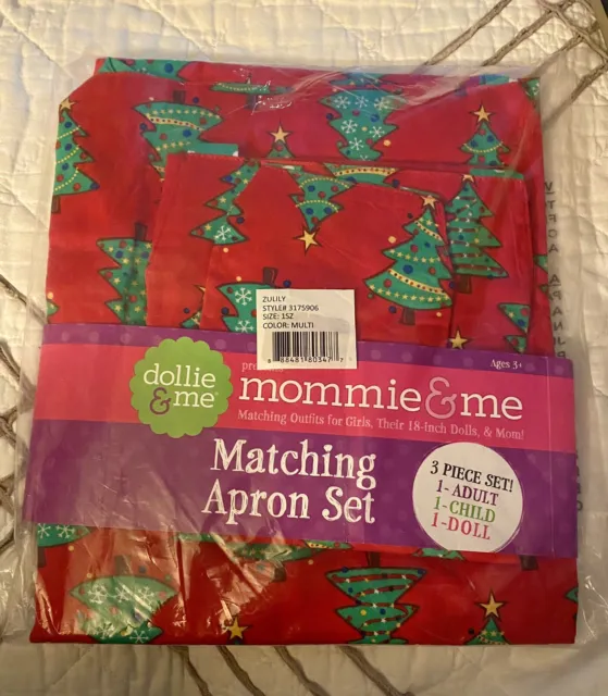 Dollie & Me Mommie & Me Matching Apron Set 18” Doll Brand New Christmas Trees