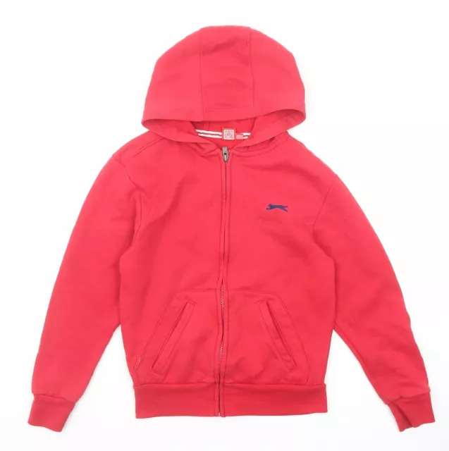 Sudadera con capucha Slazenger para niños roja algodón con cremallera completa talla 7-8 años con cremallera