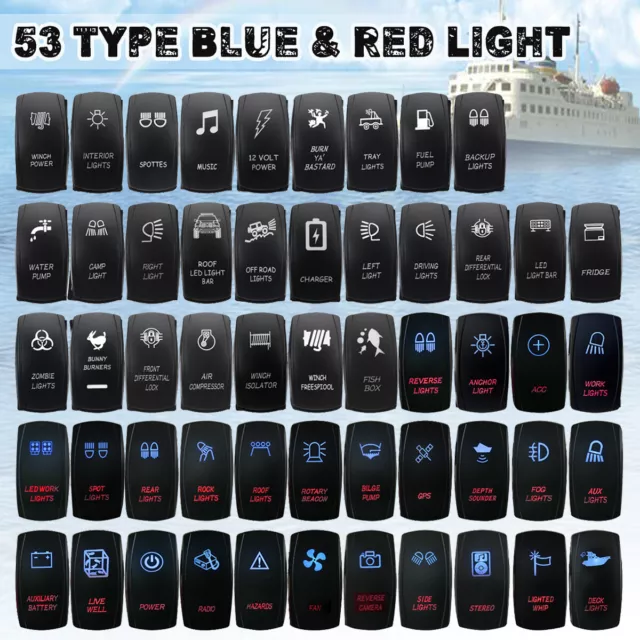 12V 24V BLUE & RED Dual LED Rocker Switch ON OFF 5 Pin Car Boat Marine 4X4 4WD