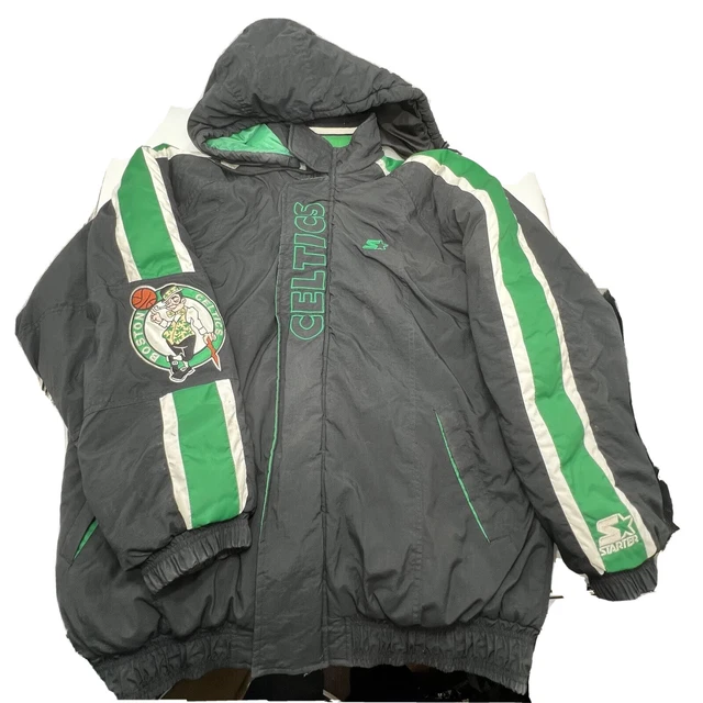 BOSTON CELTICS STARTER JACKET MENS XL Vintage Hooded Full-Zip Puffer NBA Patches BOSTON CELTICS STARTER JACKET MENS XL Vintage Hooded Full-Zip Puffer NBA Patches