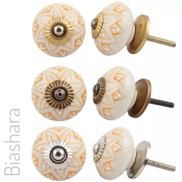 Mustard CERAMIC DOOR KNOB Cupboard Handles Cabinet Drawer vintage hippy Indian
