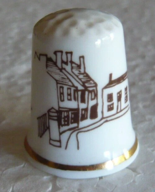 Dé à Coudre En Porcelaine Fine - Motif Fleur Du Mois De Mars, Bande Or 18 Carats, Fabriqué En Angleterre