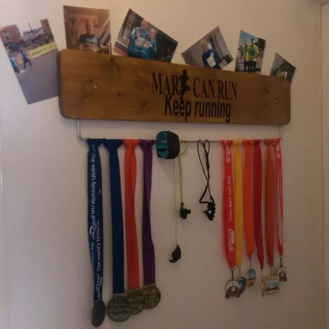 PERSONALISED GB Medal Display hanger Board ladies Oak Stained(70cm Width) 3