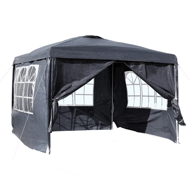 Toboli Pavillon 3x3 m Partyzelt Grau 4 Seitenteile Fenster Wasserdicht UV-Schutz
