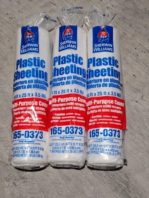 Sherwin Williams Lot of 3 Clear Plastic Sheeting 10Ftx25FTx3.5mi Roll
