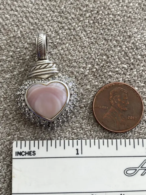 Judith Ripka 925 Sterling Pink Swirl Quartz Heart Charm CZ Pendant