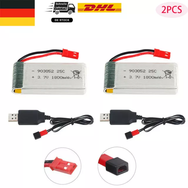 2 x 1800mah 3,7V 1S 25C Lipo Akku JST Stecker mit USB Ladegerät für RC Drohne