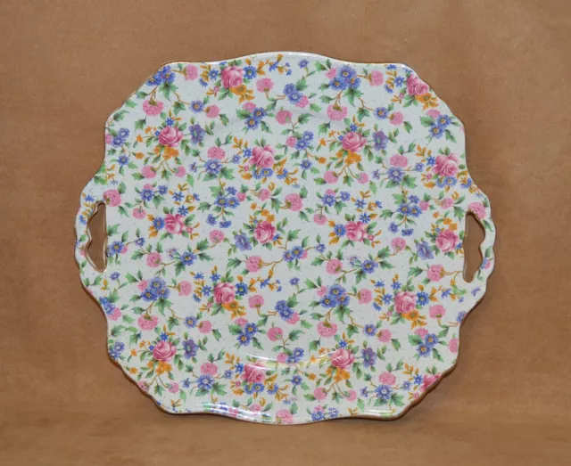 Pre-1960 Royal Winton Grimwades Ivory Old Cottage Chintz Cake Plate - Very Nice