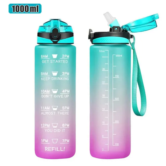 1L/2L Water Bottle Sport Motivational Large Time Mark Drinking Bottle with Straw