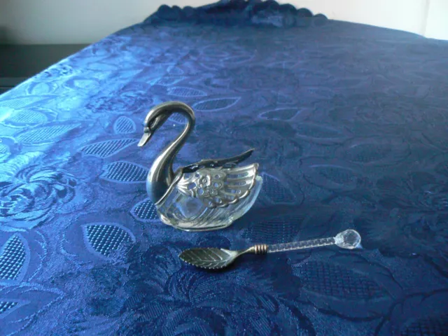 Broche Vintage Cygne Métal Argenté Avec Strass - Occasion