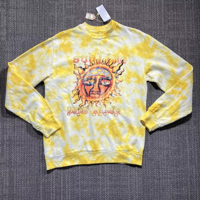Sublime Long Beach Pullover Sweatshirt Yellow Small Tie Dye Sad Sun Logo NWT Ska