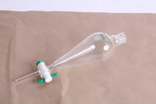Chemglass 250mL Separatory Funnel Squibb #22 Stopper 4mm PTFE Stpk CG-1742-04