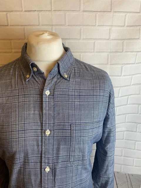 Camicia Charles Tyrwhitt blu a scacchi vestibilità regolare XL 17,5" polsino con bottoni non ferro