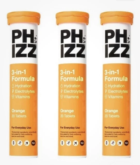 3 X TUBES Phizz 3In1 Hydration + Vitamins/Electrolytes Tablets