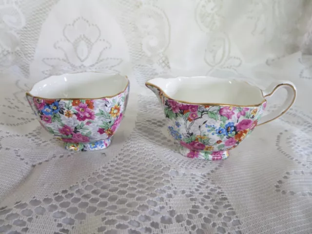 Vintage Lord Nelson Ware England Floral Marina Chintz Open Sugar & Creamer