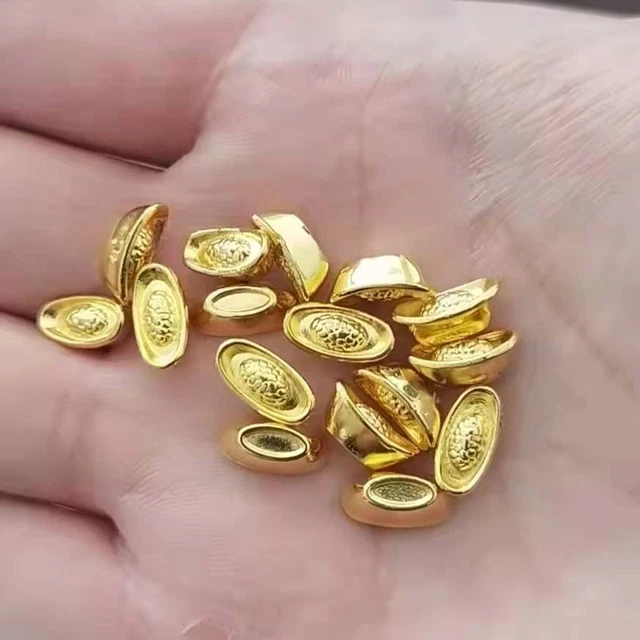 50 Pcs Mini 0.39" 10mmX5mm Feng Shui Golden Metal Ingot Yuan Bao Chinese Wealth